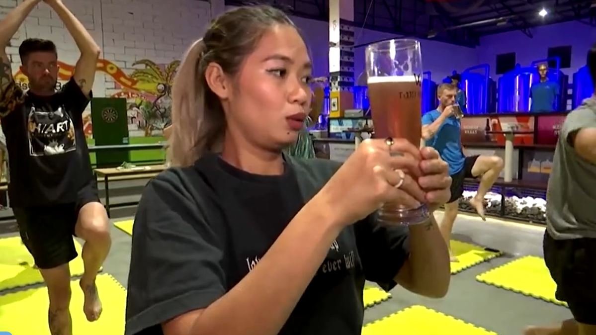 image Phnom Penh yoga fans return to mat after lockdown &#8211; with a beer