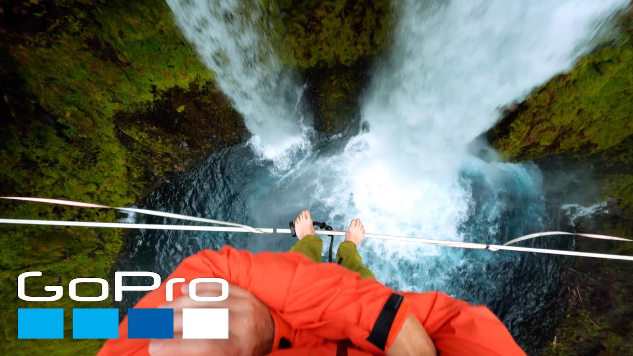 image Highlining over waterfalls in the Pacific Northwest