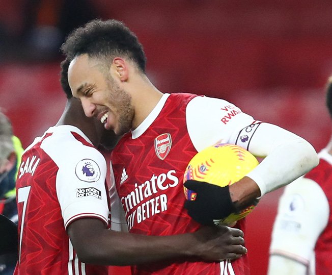 image Aubameyang nets hat-trick in Arsenal win, United held by West Brom