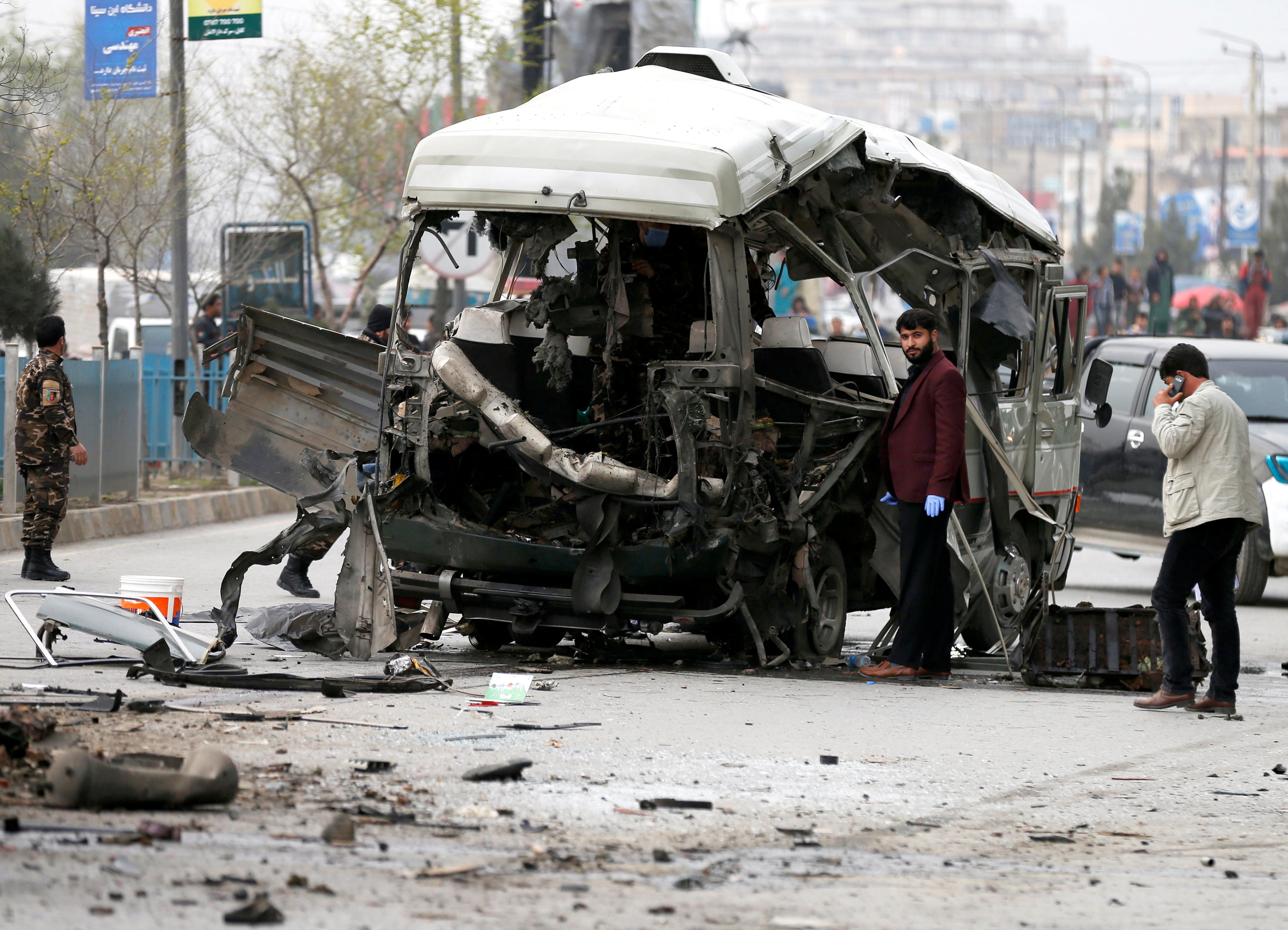 image Four killed in bombing of Afghan government bus, nine die in helicopter crash