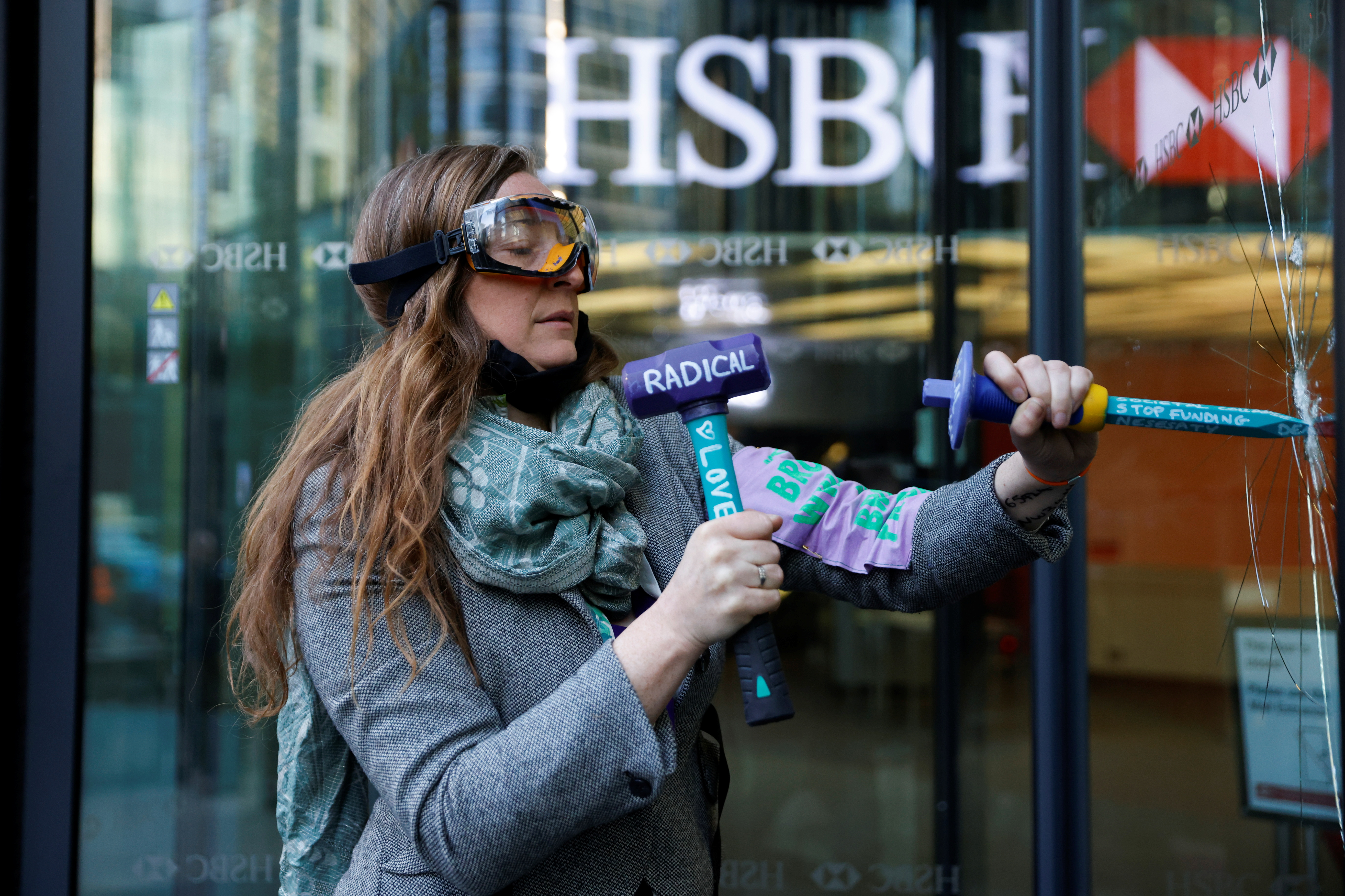 image Windows at HSBC HQ in London shattered by climate activists