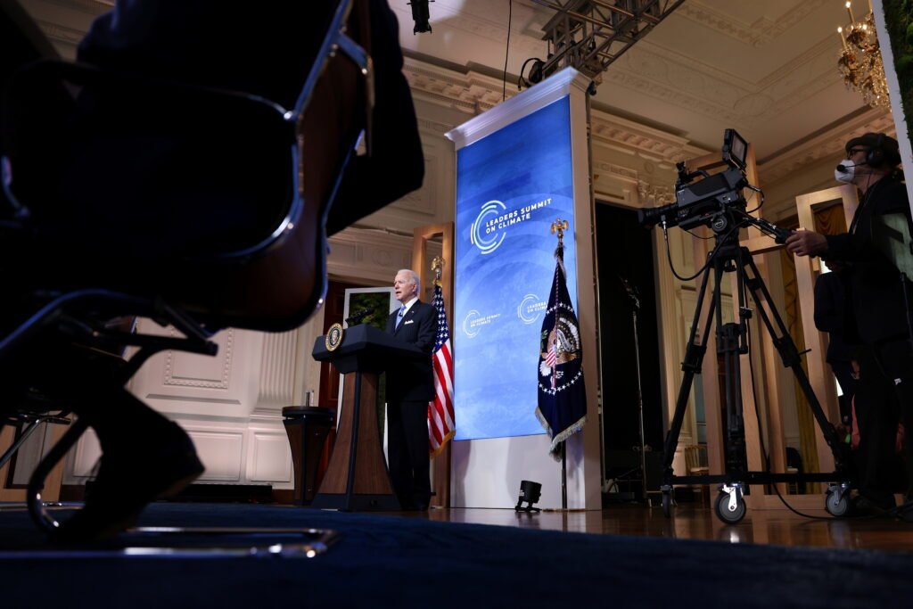 president biden participates in a virtual climate summit at the white house