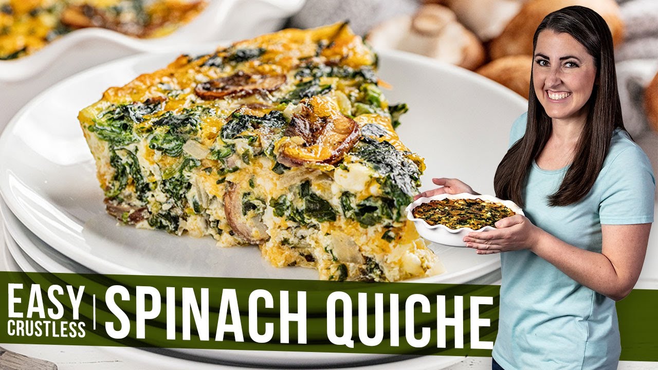image Easy crustless spinach quiche with cheddar and feta