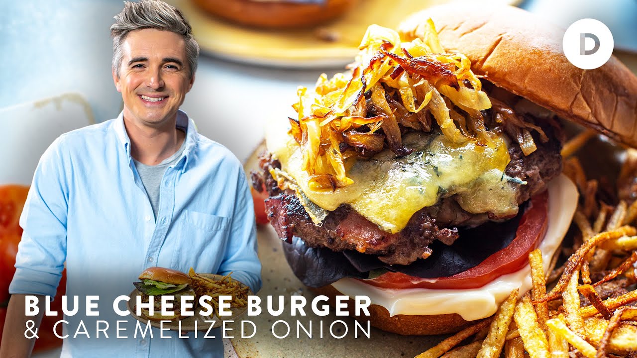 image Blue cheeseburger with caramelised onions
