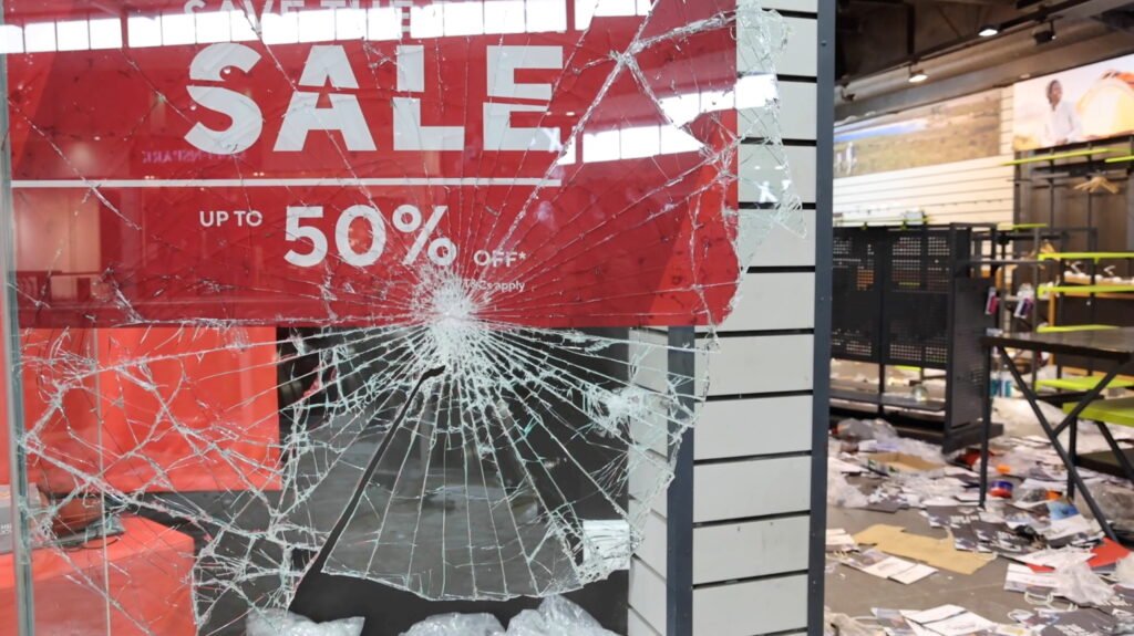 view shows a looted shopping mall in durban