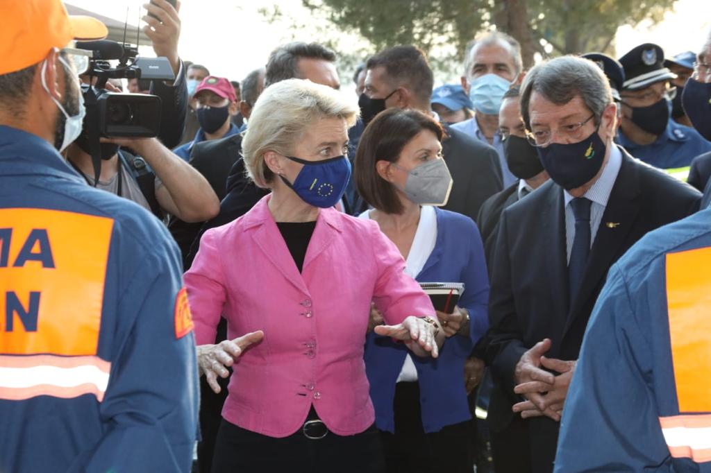image Von der Leyen arrives in Cyprus, meets with firefighters (Updated)