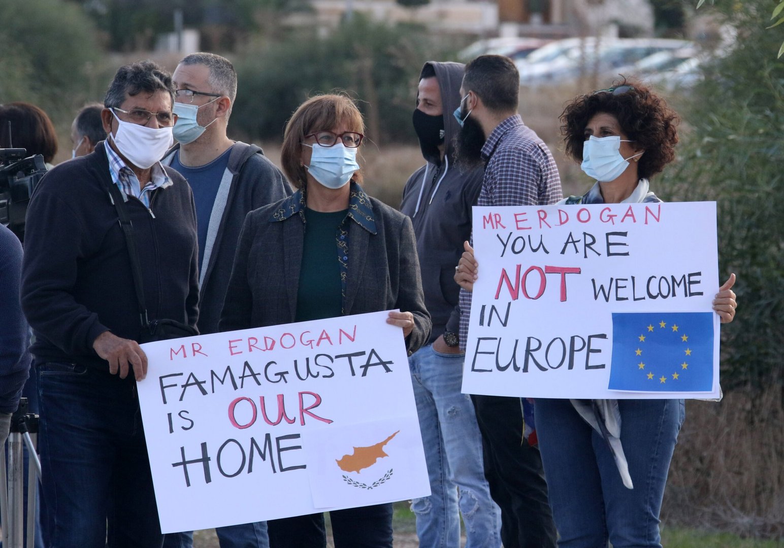 cyprus protest against visit of turkish president at varosha