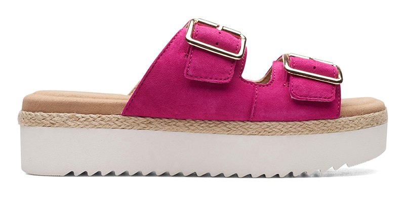 fashion2 clarks flatform double buckle hot pink suede sandals