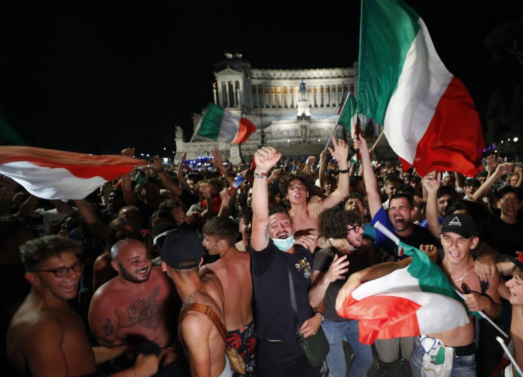 soccer euro 2020 fans gather for italy v spain