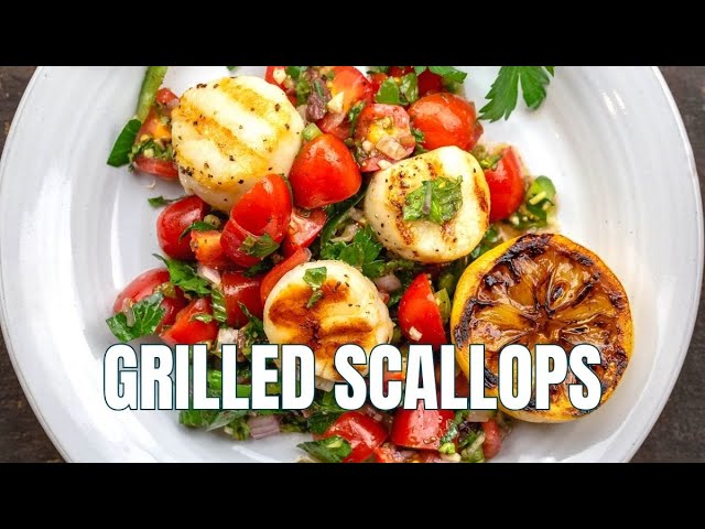 image Buttery grilled scallops with Mediterranean salsa