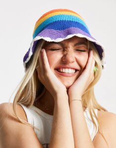 fashion2 asos design crochet bucket in rainbow stripe