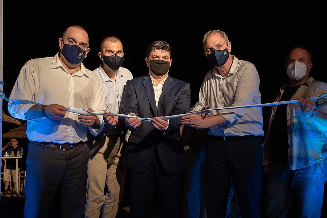 feature musan from left yiannis karousos, savvas perdios, ayia napa mayor christos zannettou, agriculture minister costas kadis and the artist jason decaires taylor at the opening last week