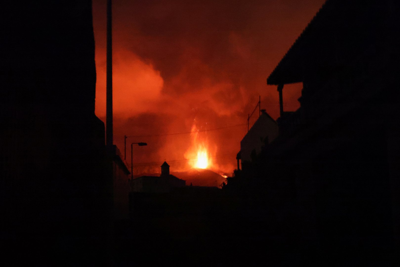 image Canaries volcano blasts lava into the air as ash blankets area