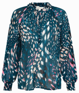 fashion3 monsoon animal print pleated long sleeve top teal