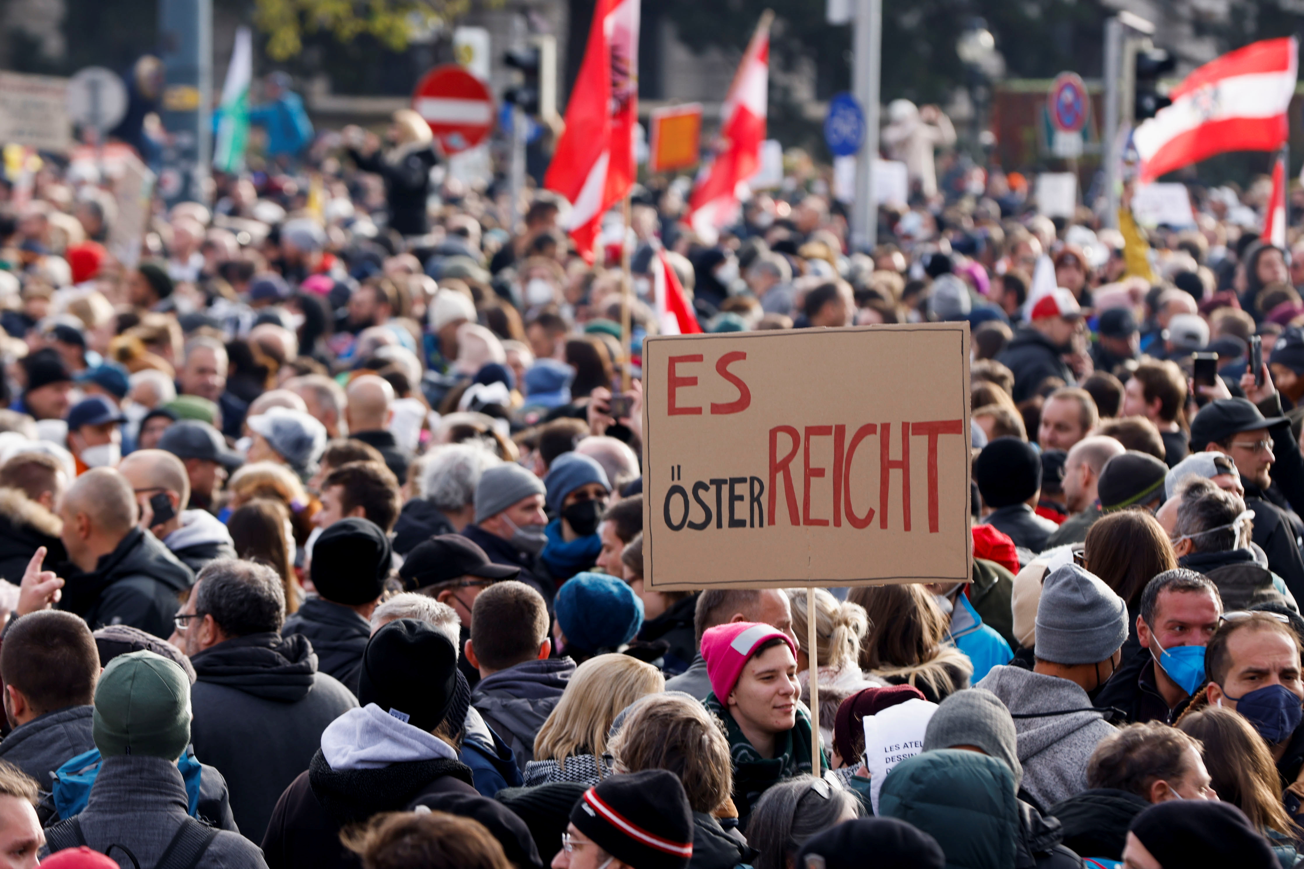 image Thousands march in Vienna against Covid measures, two in hospital after police fire on Dutch Covid protesters