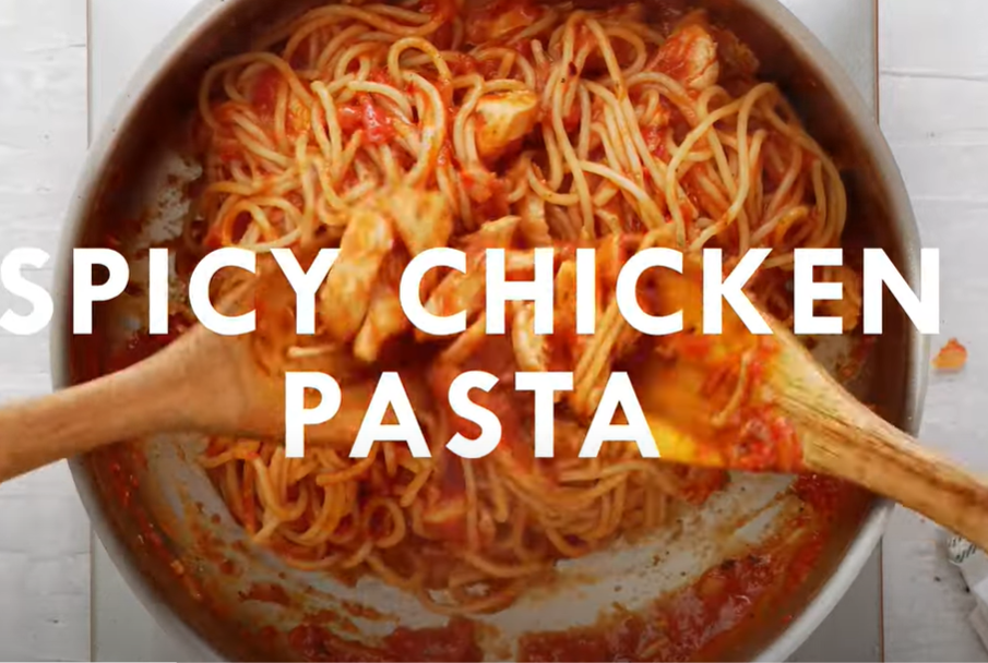 image Asian step-by-step home cooking recipes: Spicy chicken pasta
