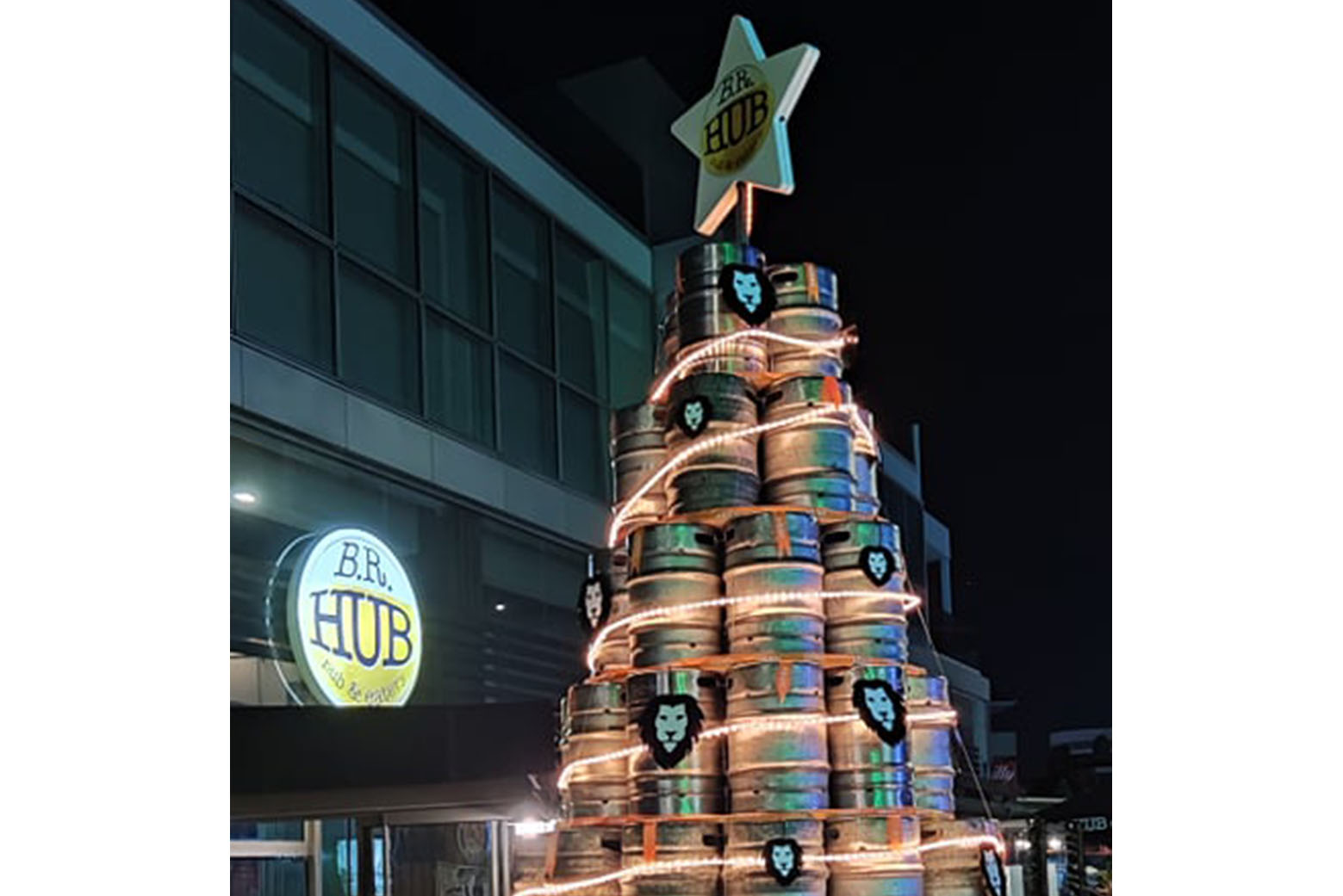 image Local pub puts empty beer barrels to Christmas use