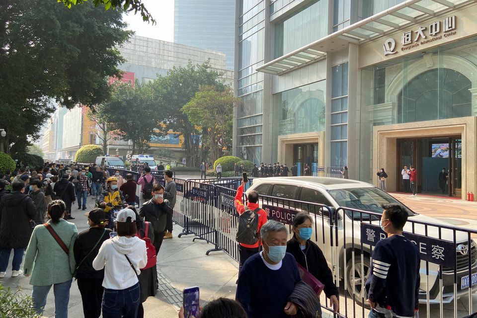 image &#8216;Evergrande return our money!&#8217; Investors protest at office of Chinese developer