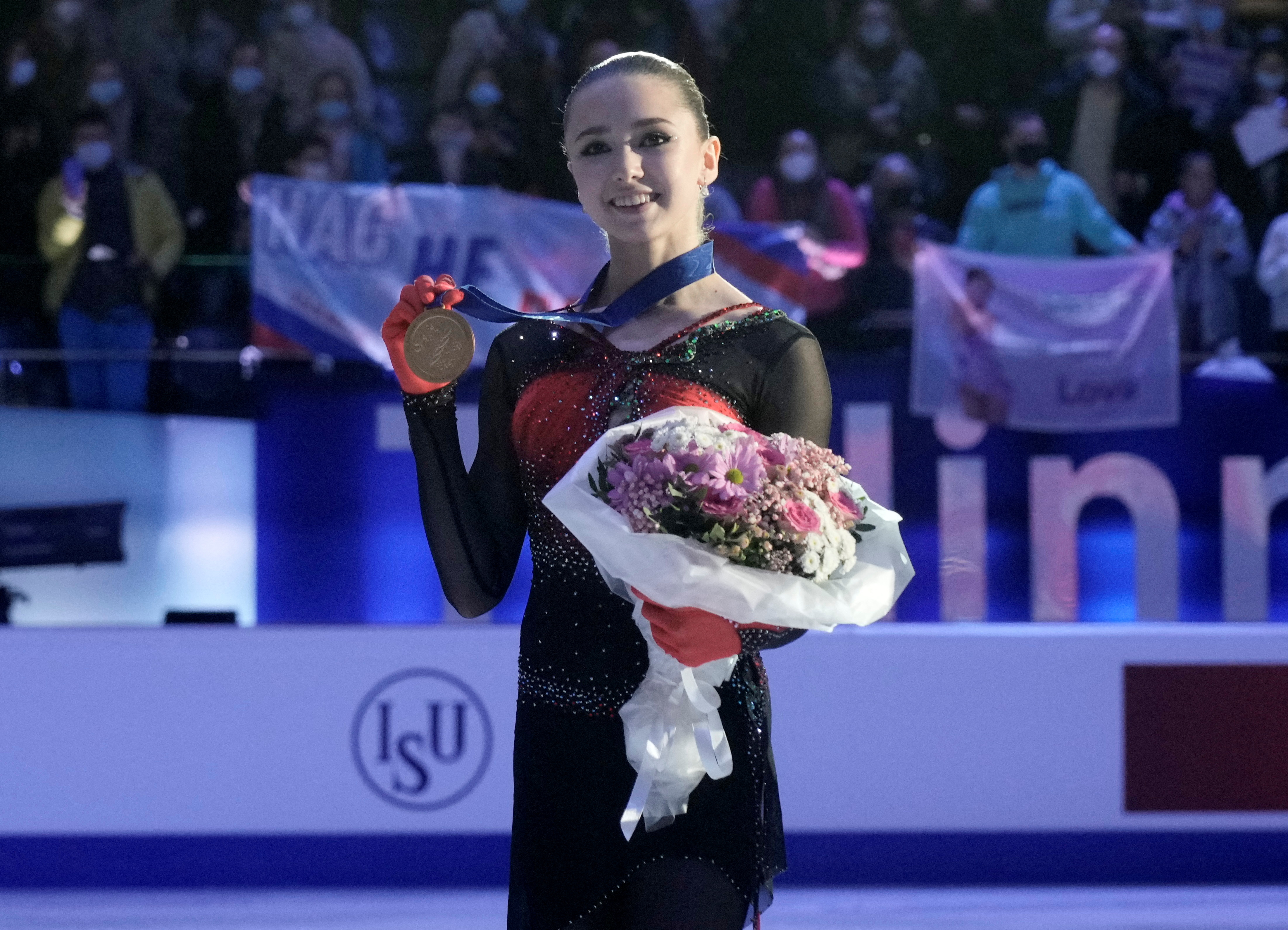 image Beijing Olympics-Russian figure skater Valieva at practice after reports of failed drug test