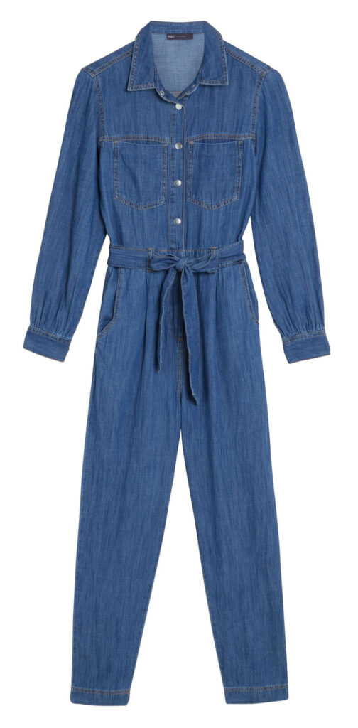 marks and spencer denim belted long sleeve jumpsuit