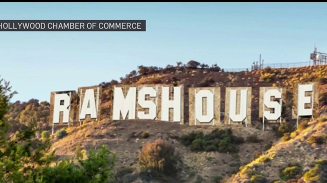 image Hollywood sign changed to &#8216;Rams House&#8217; after Super Bowl victory