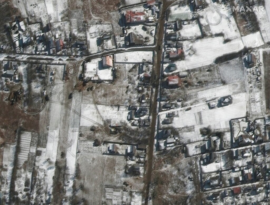 satellite imagery shows troops and equipment deployed in ozera, northeast of antonov airport