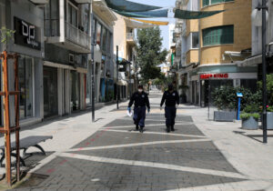 Police patrolling Ledra street in Nicosia in March 2020