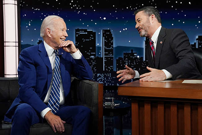 image Biden says Republicans bullied by gun lobby during late-night TV visit