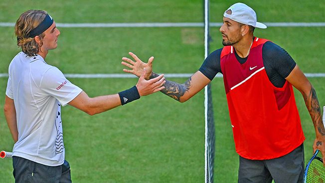 image Kyrgios loses cool before toppling Tsitsipas in Halle