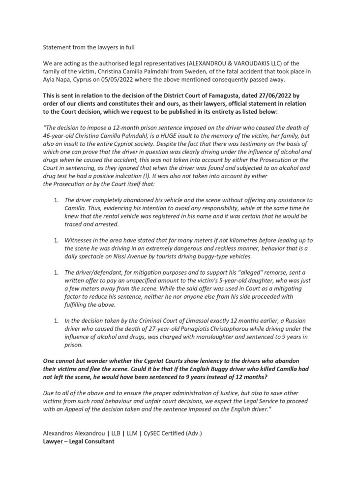statement from the lawyers in full