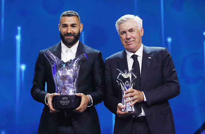 image Real&#8217;s Benzema named UEFA player of year, Ancelotti wins coach&#8217;s award