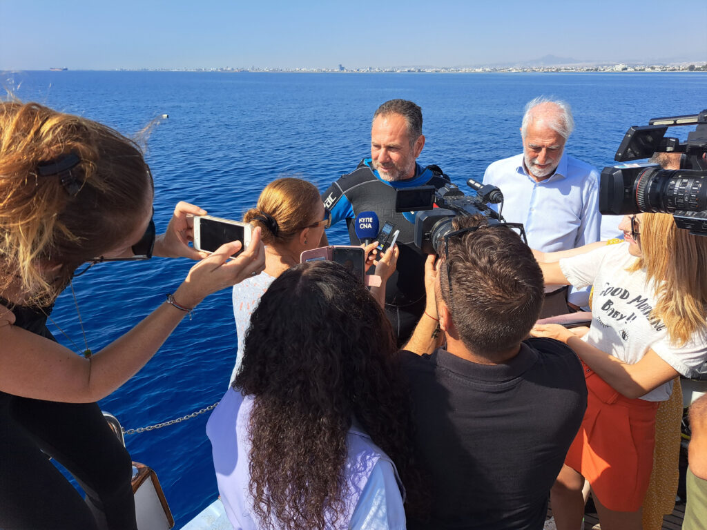 feature melissa giorgos pagiatas from the fisheries department and dinos lefkaritis chairman of the larnaca tourism board (right)