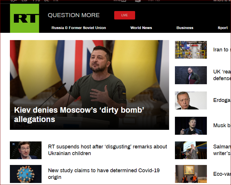 image Ukraine urges global ban of Russia&#8217;s RT over presenter&#8217;s call to drown children