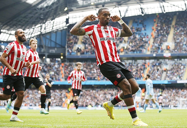 image Toney scores twice as Brentford stun Man City