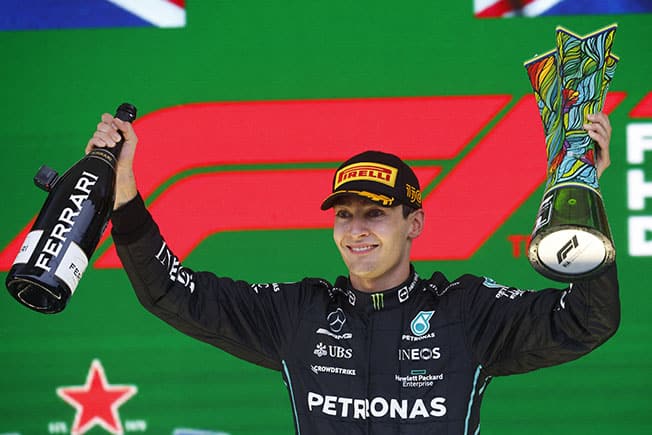 image Russell takes his first win in Brazil in Mercedes one-two