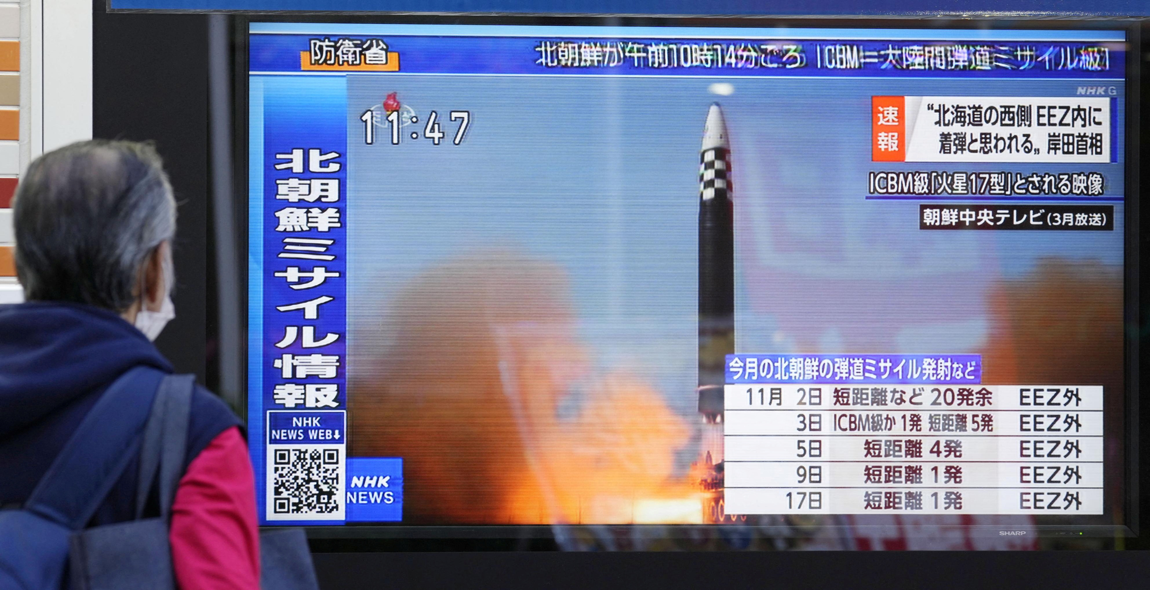 image North Korea fires suspected intercontinental ballistic missile, lands near Japan