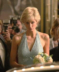 Elizabeth Debicki portraying princess Diana in her last official public appearance prior to her death in 1997: the Royal gala performance of Tchaikovskys 'Swan Lake'