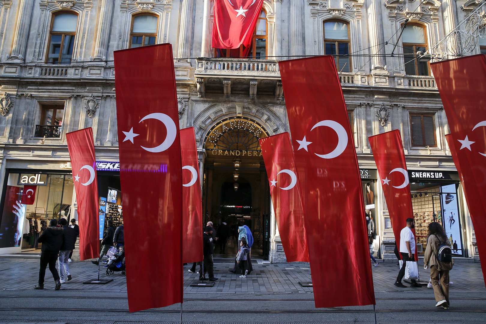 entrance door of a building homing a business center where the microelectronics trading company azu international, registered by gokturk agvaz, has its offices in istanbul