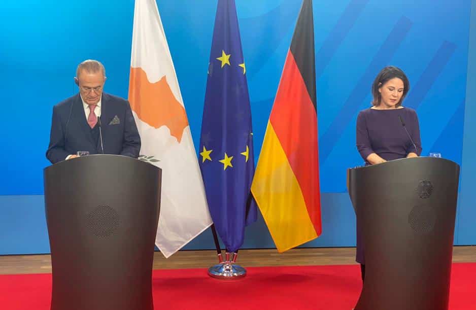 image Ioannis Kassoulides discussed a “wide range of issues” with German counterpart Annalena Baerbock