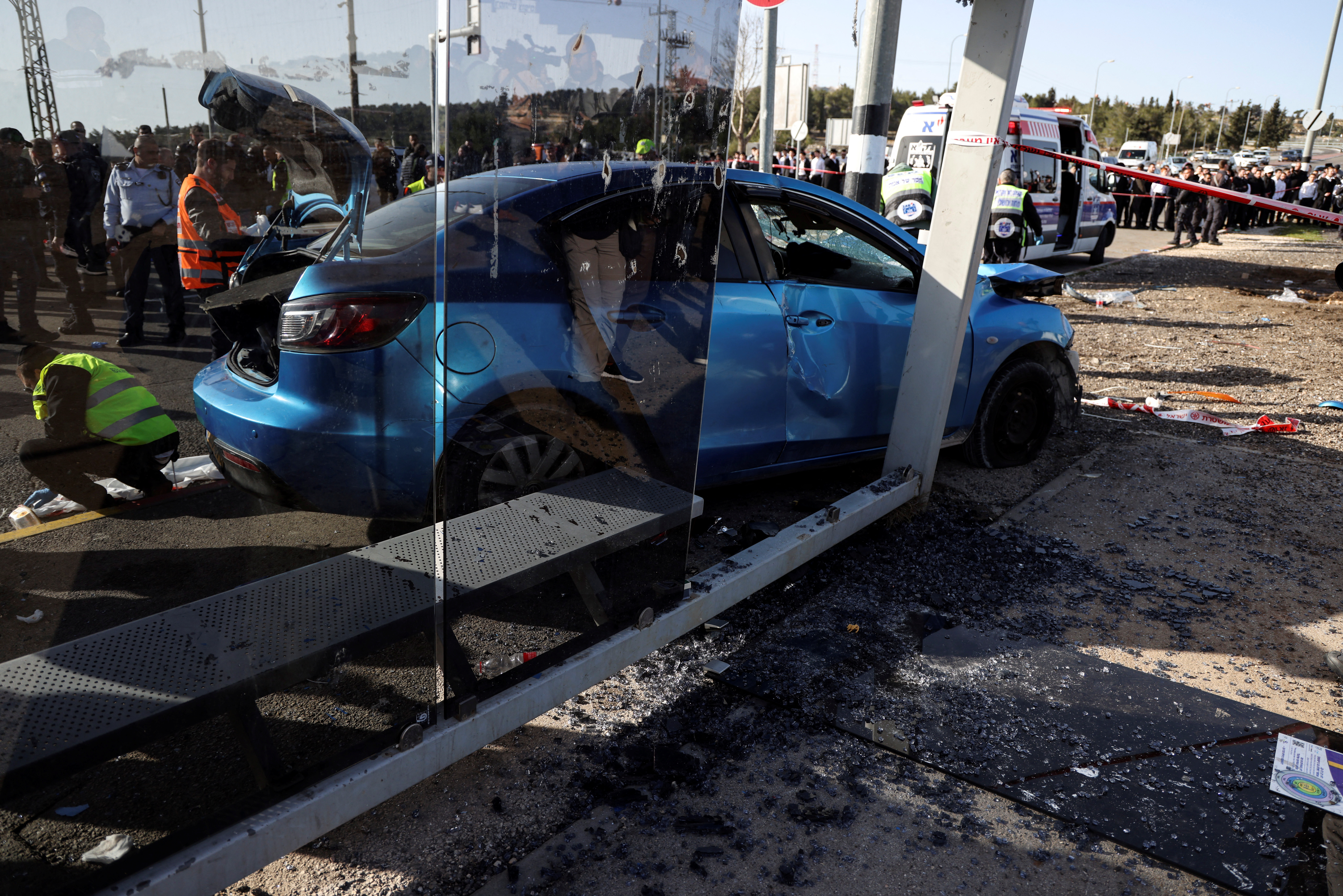 image Palestinian driver ploughs into bus stop killing two Israelis