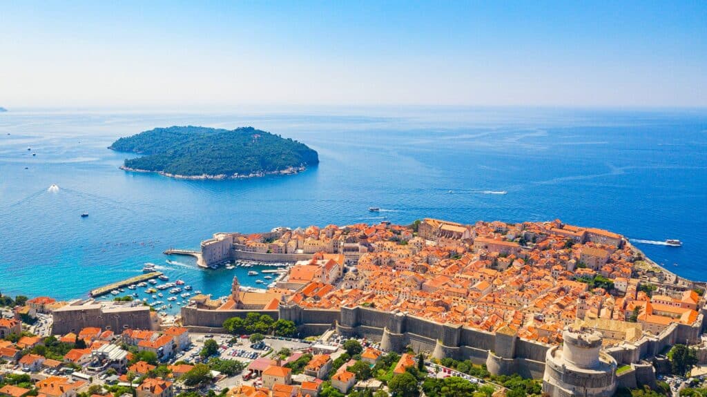 lokrum island guards the town of dubrovnik, croatia