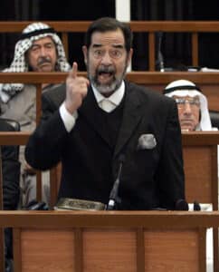 file photo: former iraqi president hussein testifies during his trial at the fortified green zone in baghdad