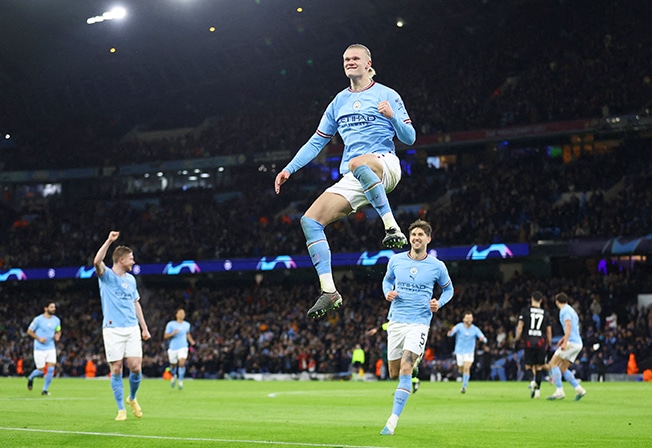 image Haaland scores five as Man City thrash Leipzig