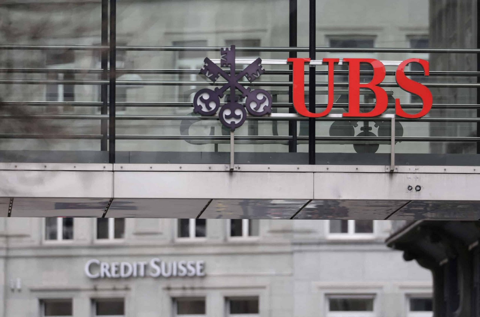 file photo: logos of ubs and credit suisse banks are seen in zurich