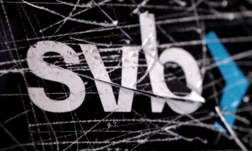 destroyed svb (silicon valley bank) logo