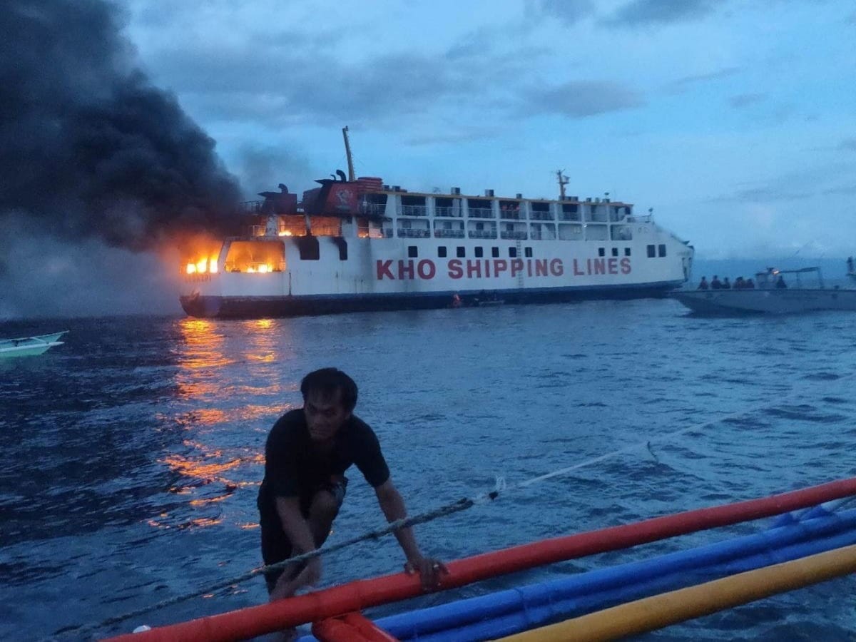 image Philippine coast guard rescues 120 people as ferry catches fire