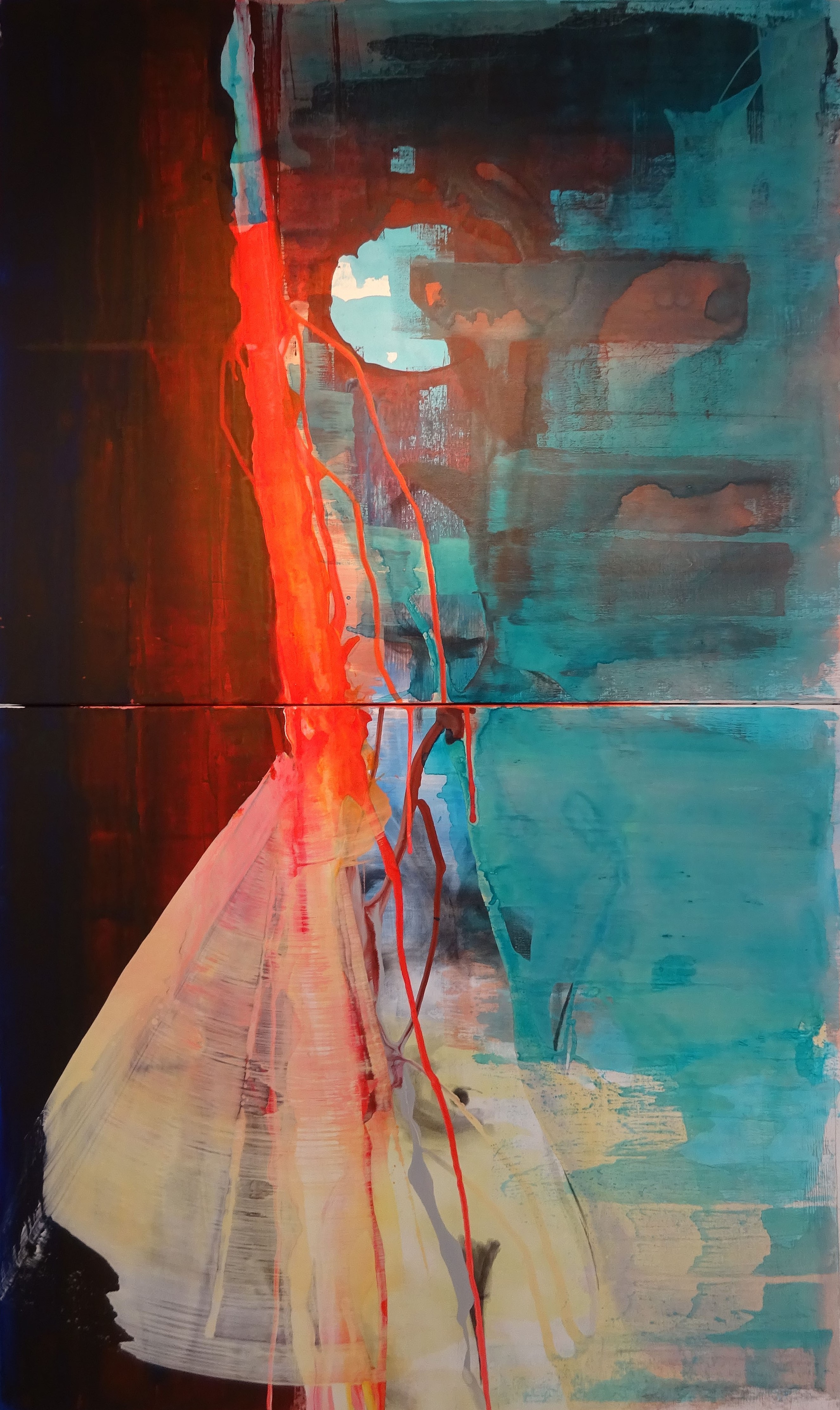 beautiful helen & the moon, mineral colours on canvas, 202 x 123 cm