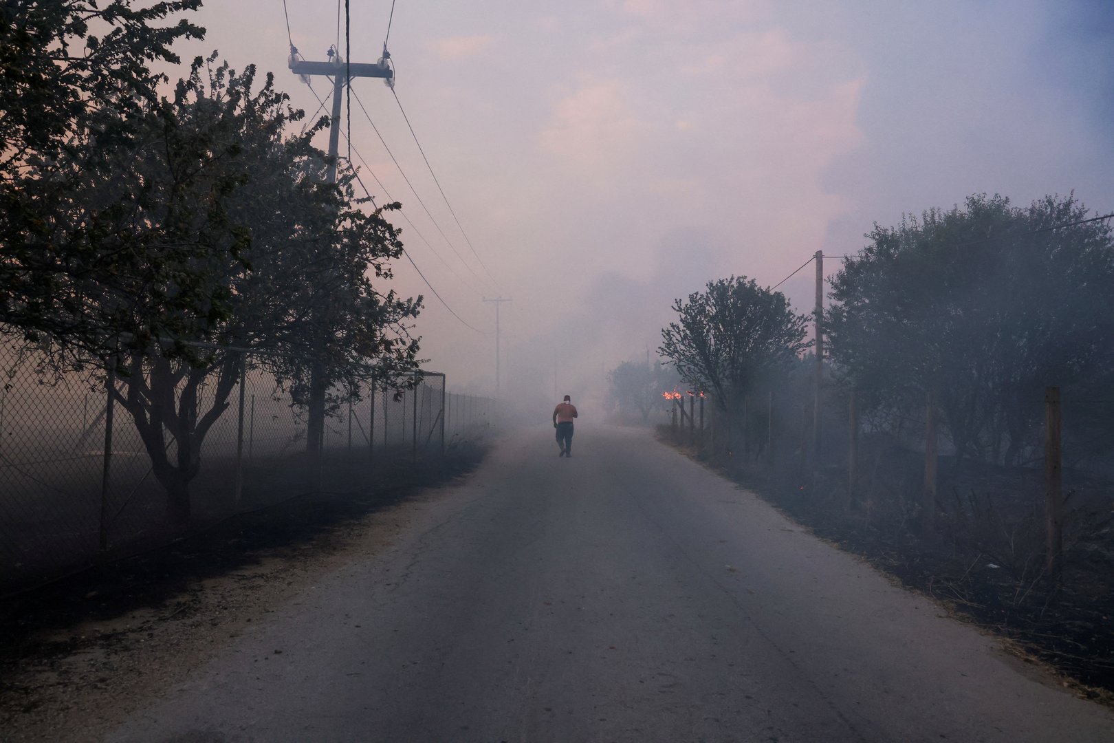 wildfire burns in central greece