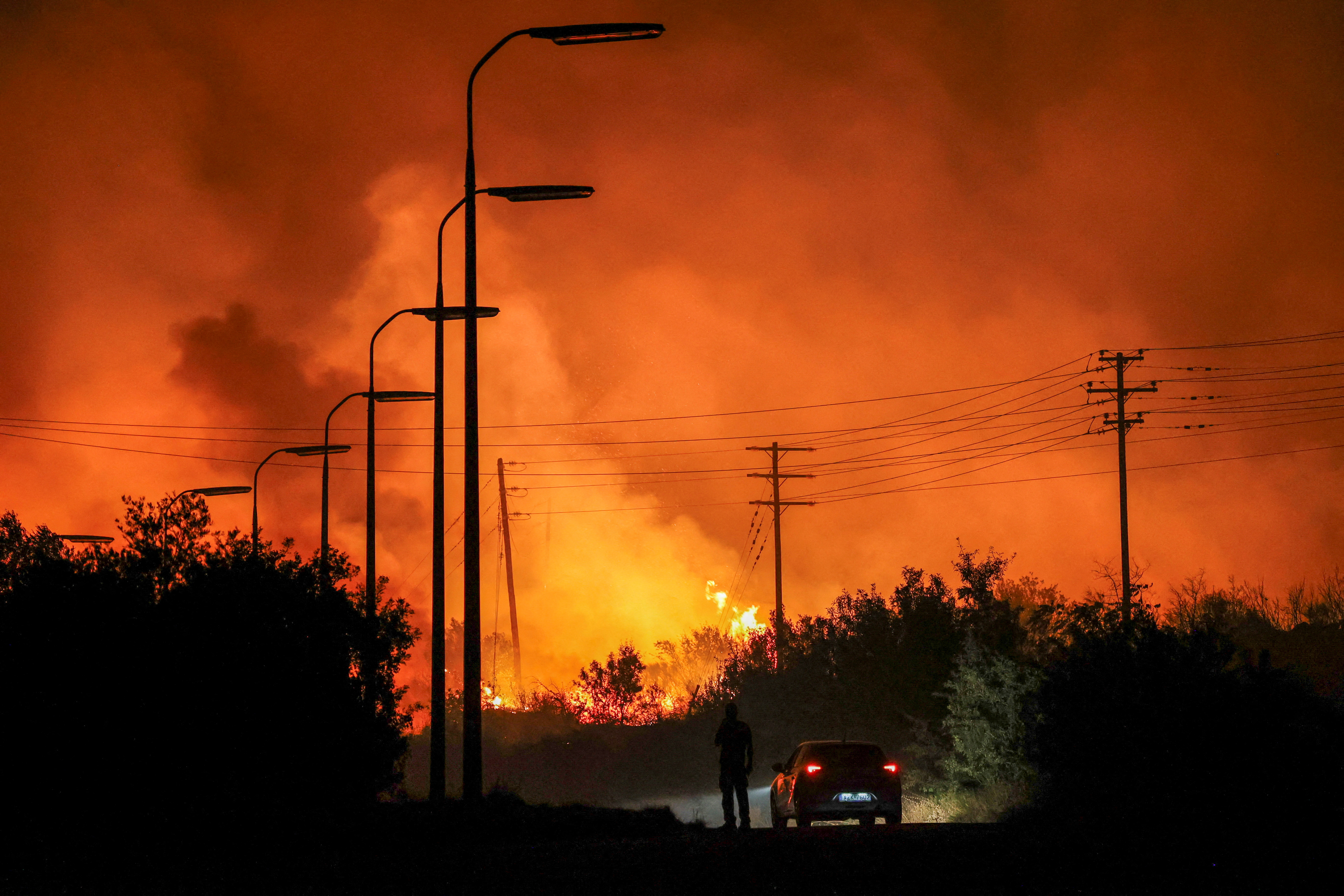 wildfire burns in central greece