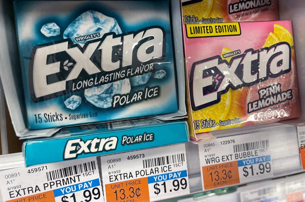 file photo: packs of wrigley's extra gum are seen on display at a store in new york city